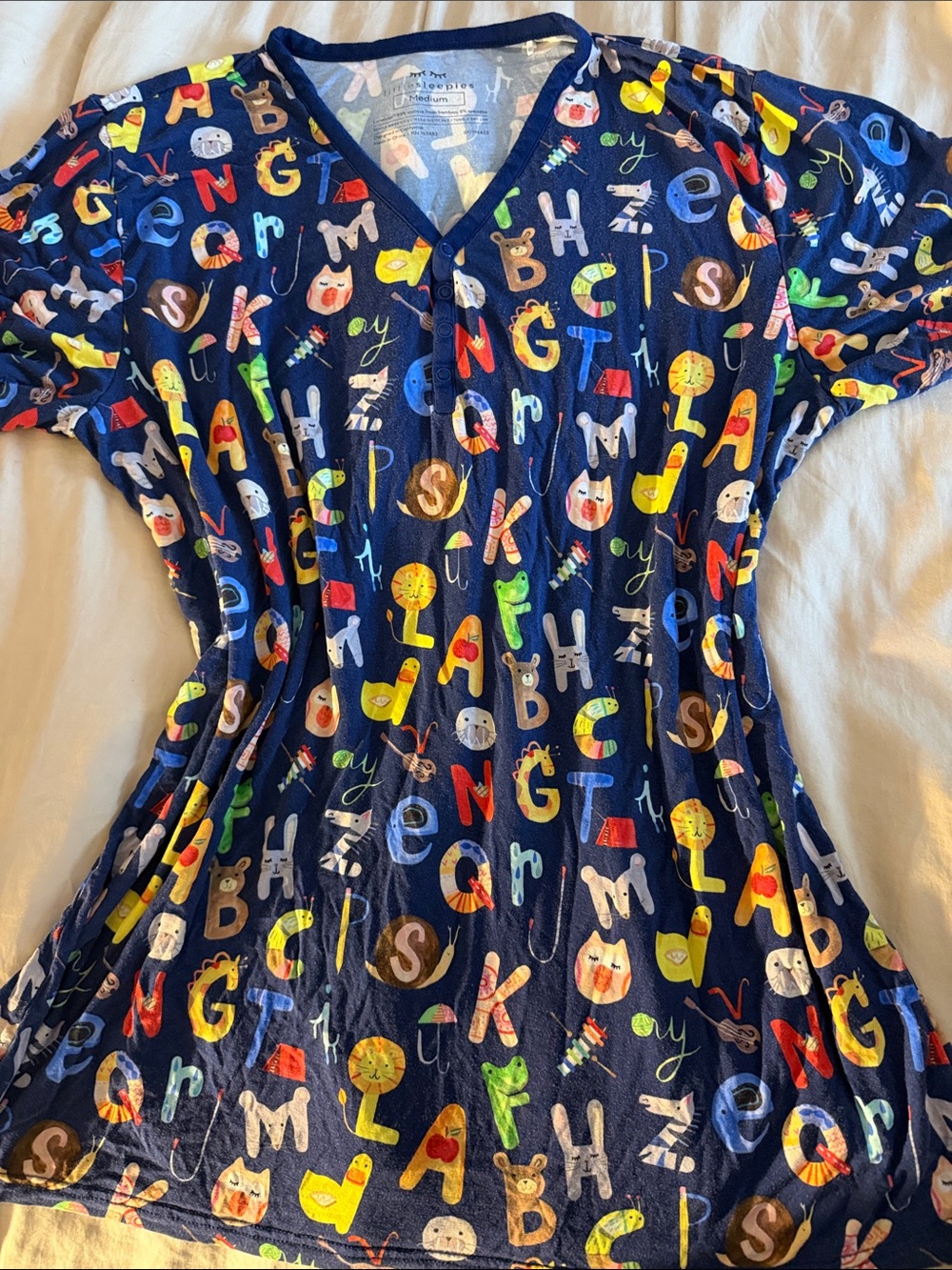 Little Sleepies Navy Alphabet & Animal Print Short Sleeve Pajama Top